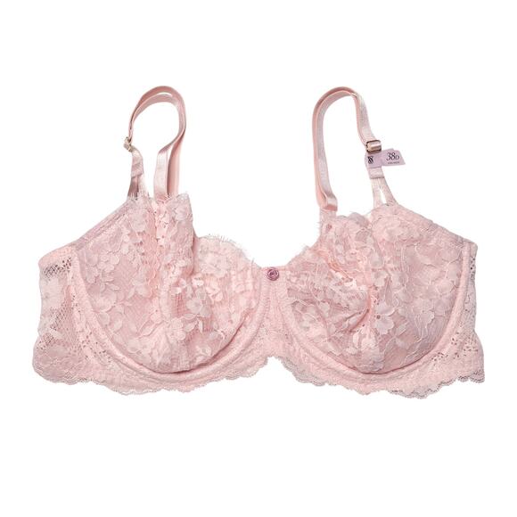 Victoria's Secret Wicked Unlined Lace Balconette Bra Purest Pink Size 38D - Picture 1 of 3